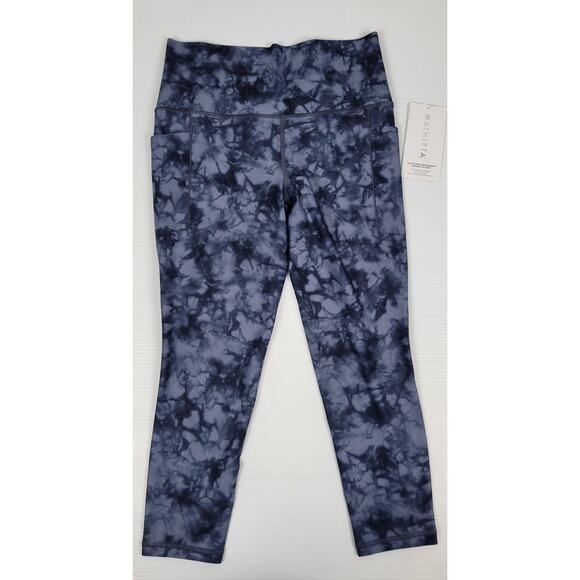 NWT Athleta Blue Tie Dye 7/8 Athletic Leggings Salutation Stash‎ Pocket II - Picture 1 of 8